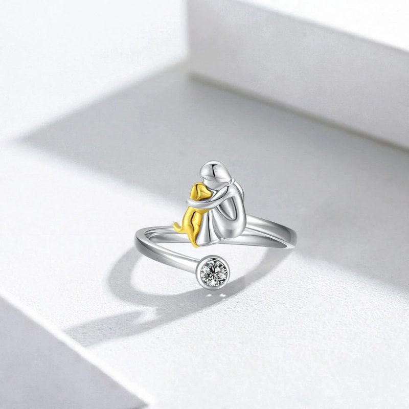 925 Sterling Silver Dog Ring wit Zirconia – Adjustable