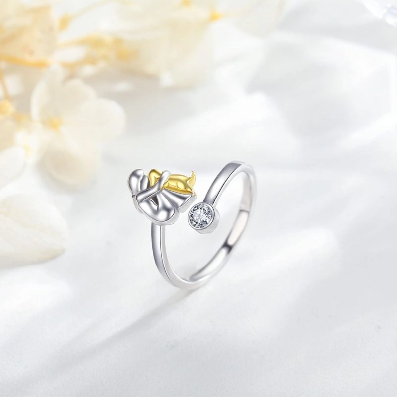 925 Sterling Silver Dog Ring wit Zirconia – Adjustable