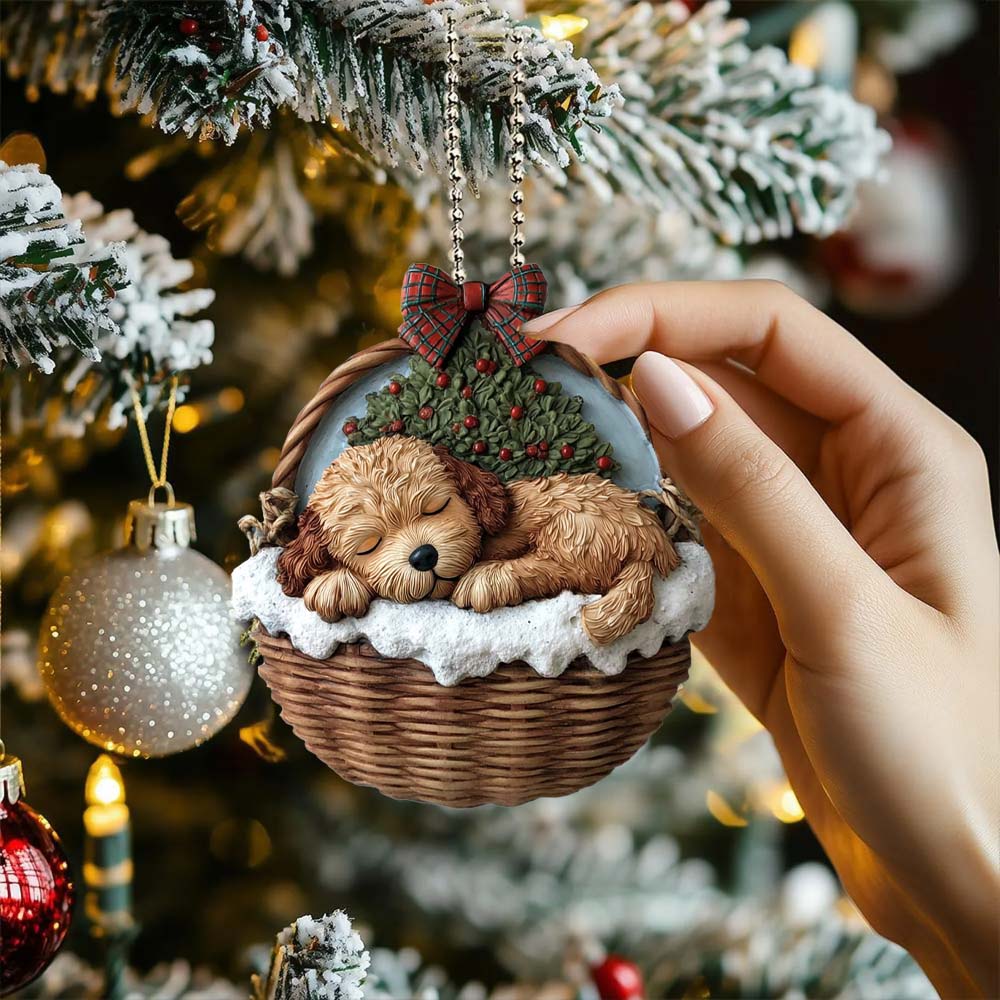 Goldendoodle In Mini Basket Ornament - MB011