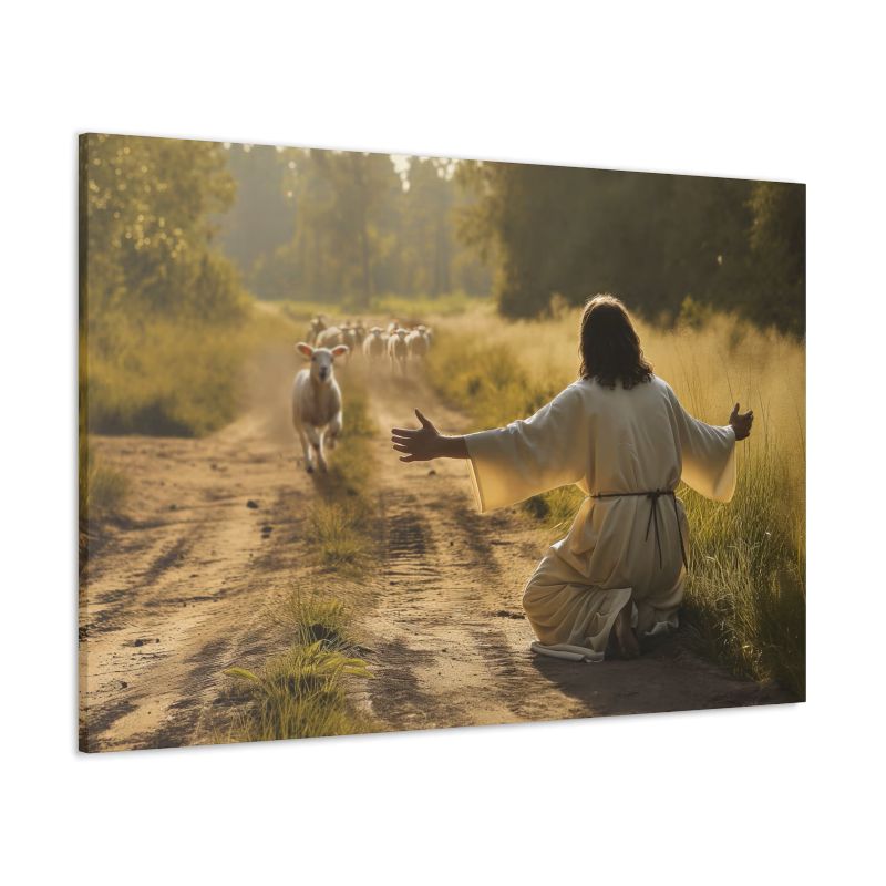 Lamb Runs to Jesus - D369 - Gallery Wrapped Canvas Prints