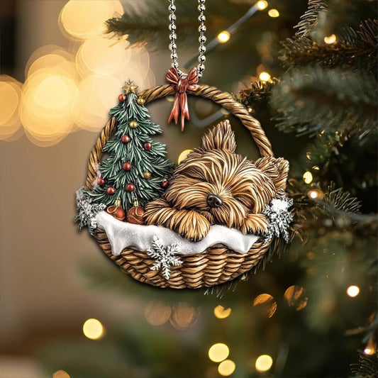 Yorkshire Terrier In Mini Basket Ornament - MB014