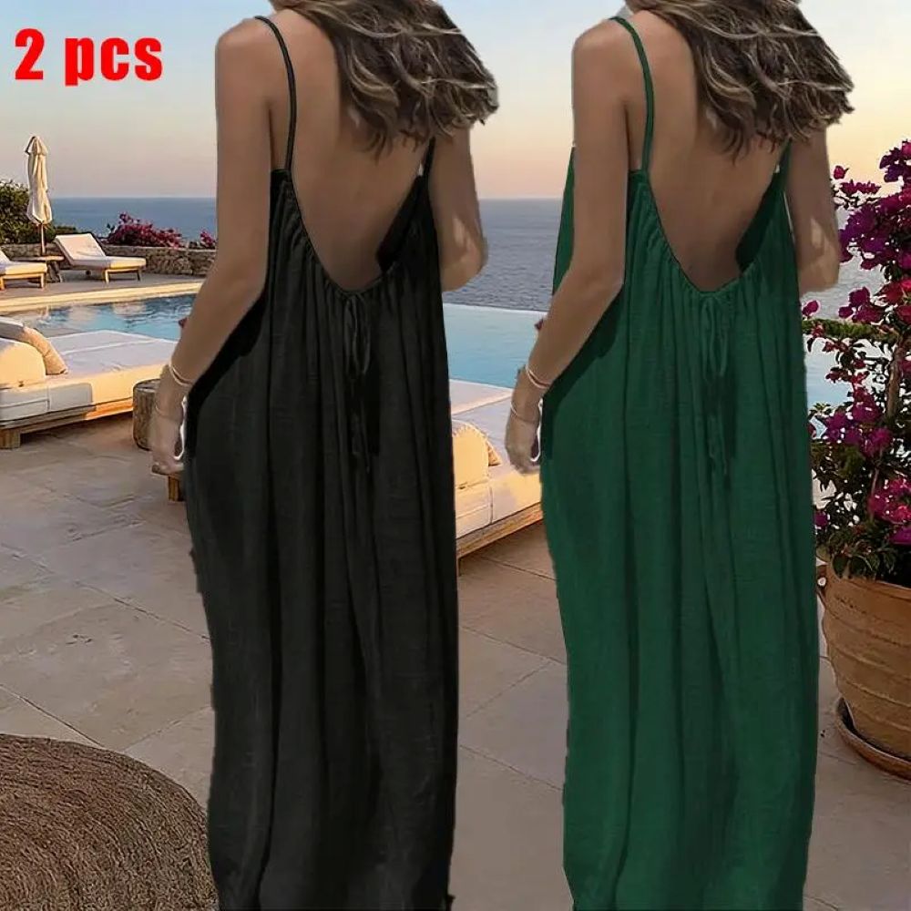 Women's Backless Spaghetti Strap Maxi Dress – Casual Summer Vacation Dress