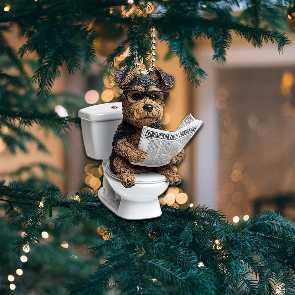 Welsh Terrier - Dog Sitting On Toilet Ornament OT037