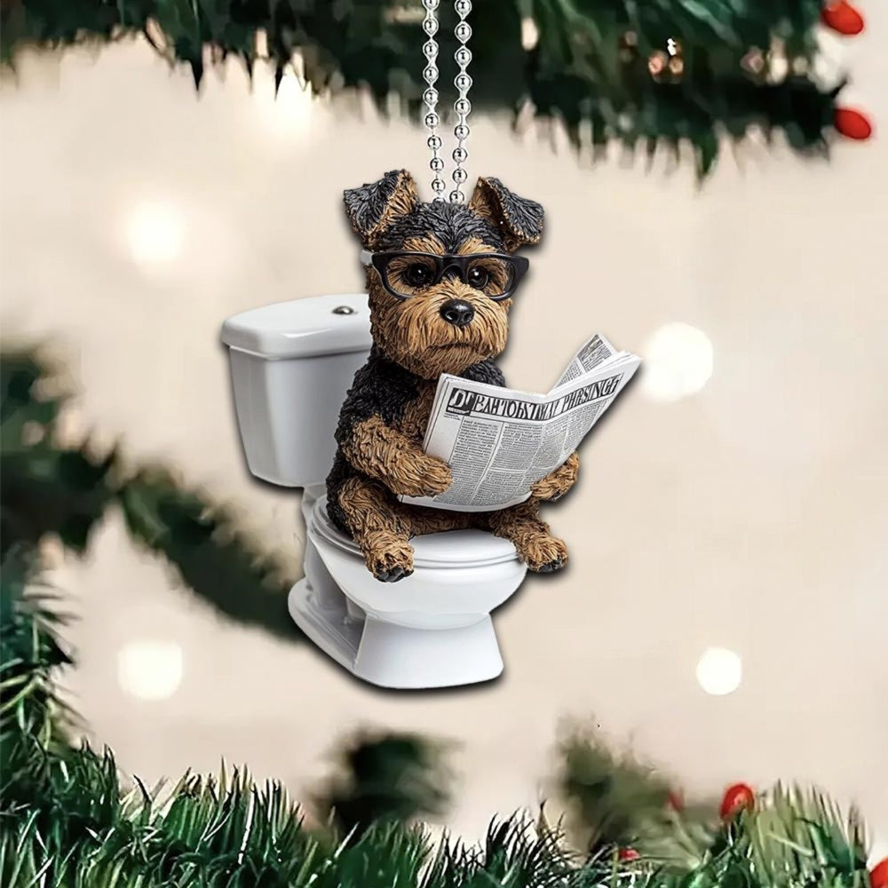 Welsh Terrier - Dog Sitting On Toilet Ornament OT037