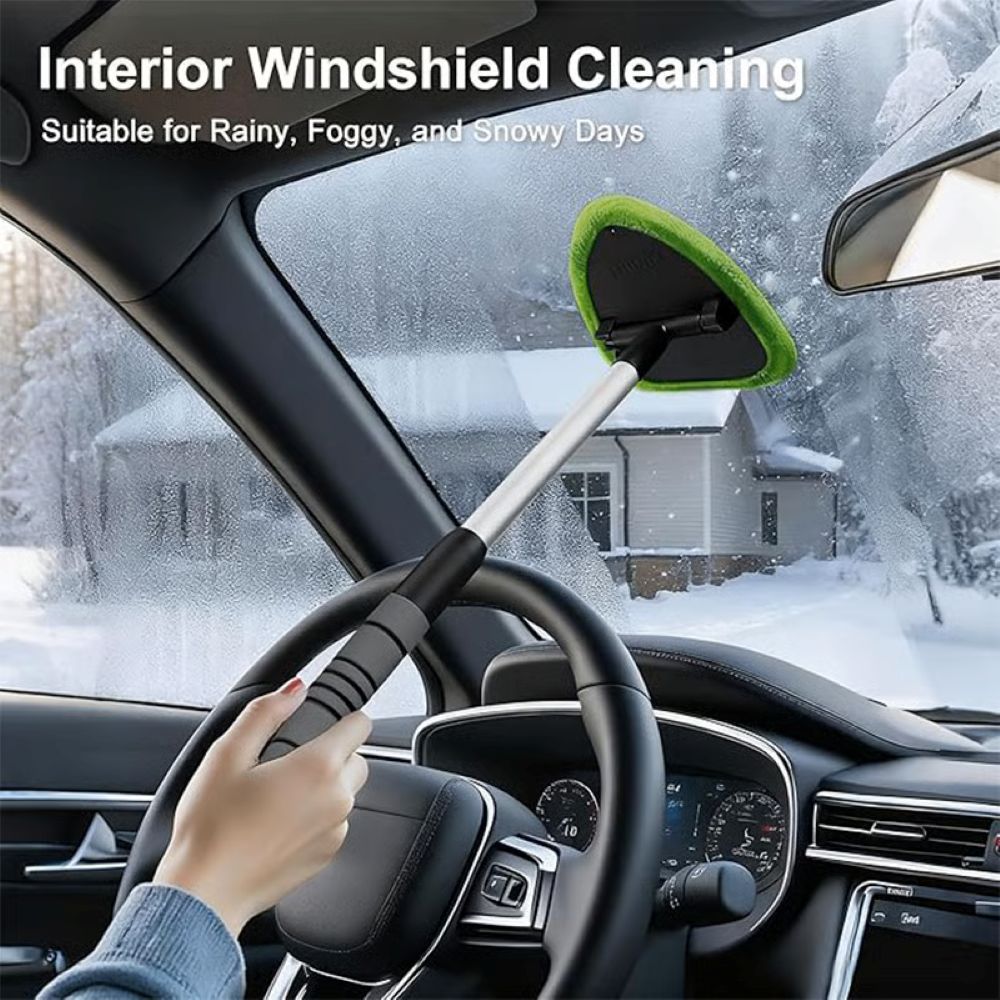 Windshield Cleaning Tool - Microfiber Car Window Cleaner with 4 Reusable and Washable Microfiber Pads and Extendable Handle