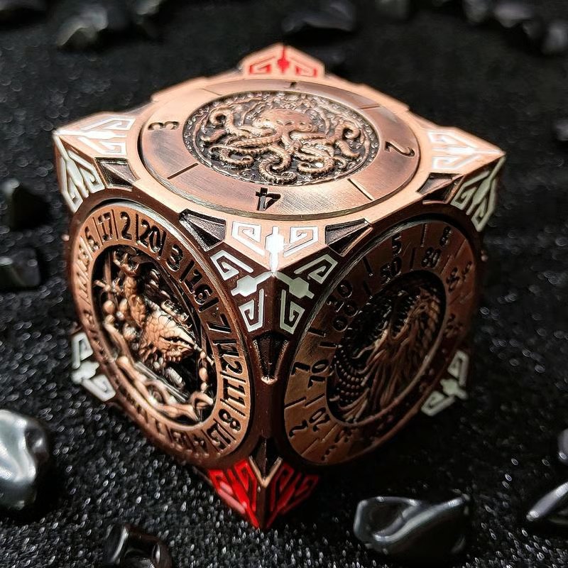 Fidget Spinner Dice: 7-in-1 Metal DND Dice Cube – 6-Sided Rotating Polyhedral Dice