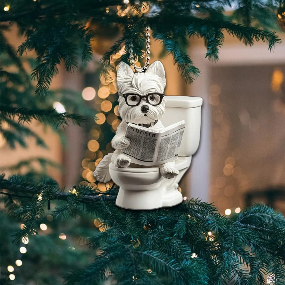 West Highland White Terrier - Dog Sitting On Toilet Ornament OT040