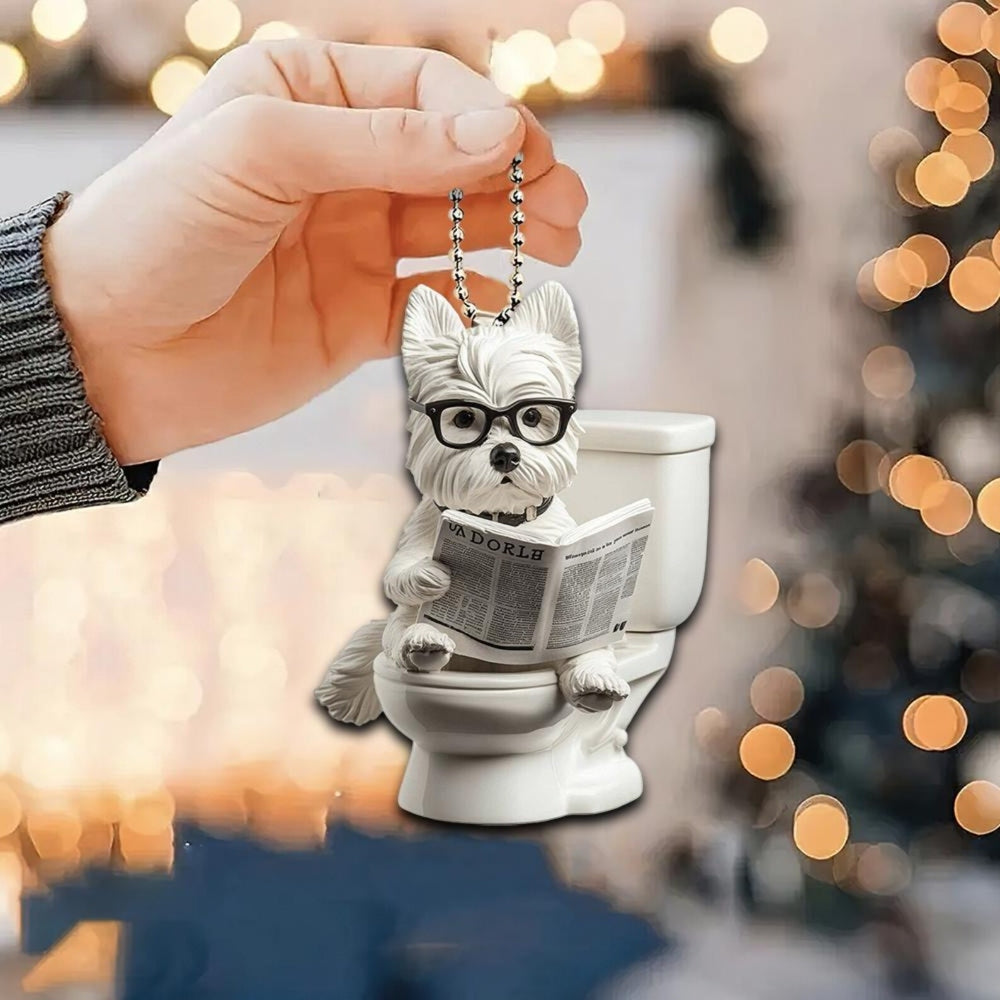 West Highland White Terrier - Dog Sitting On Toilet Ornament OT040