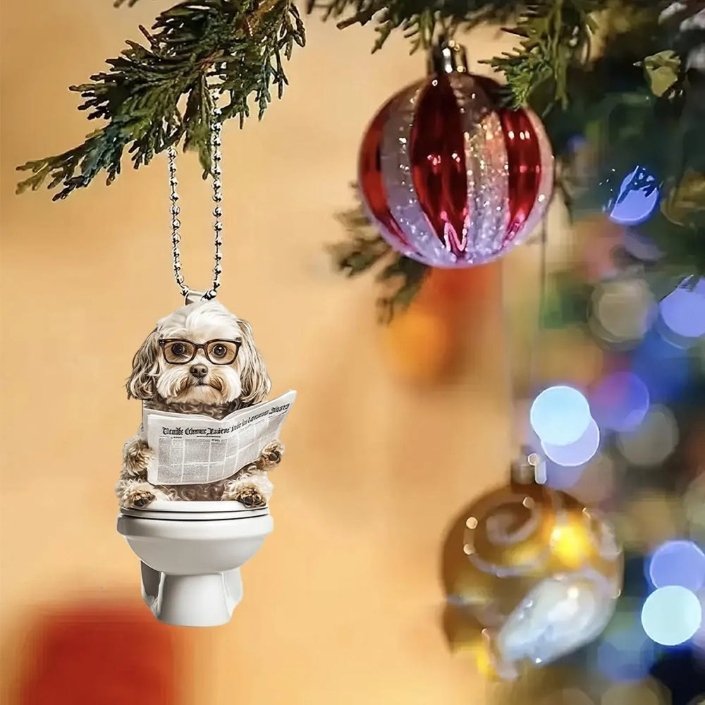 Havanese - Dog Sitting On Toilet Ornament OT047