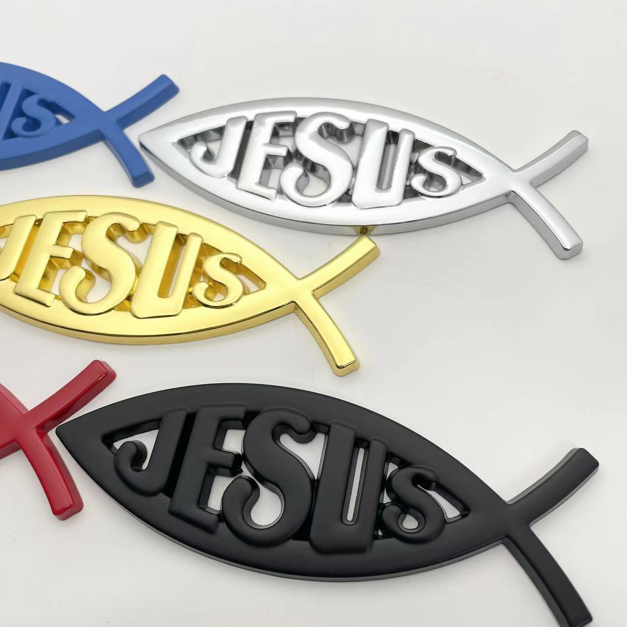 Jesus Metal Fish - Emblem Sticker Badge, Funny Decals for Car, Truck, SUV, Motorcycle - TE004