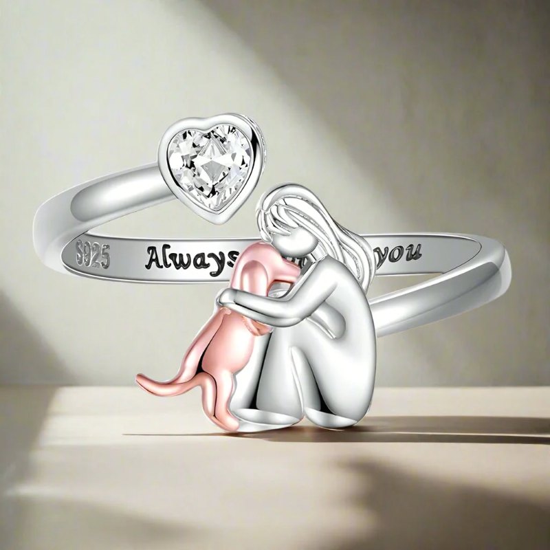 925 Sterling Silver Dog Ring wit Zirconia – Adjustable