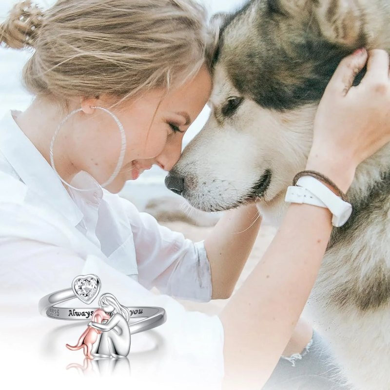 925 Sterling Silver Dog Ring wit Zirconia – Adjustable