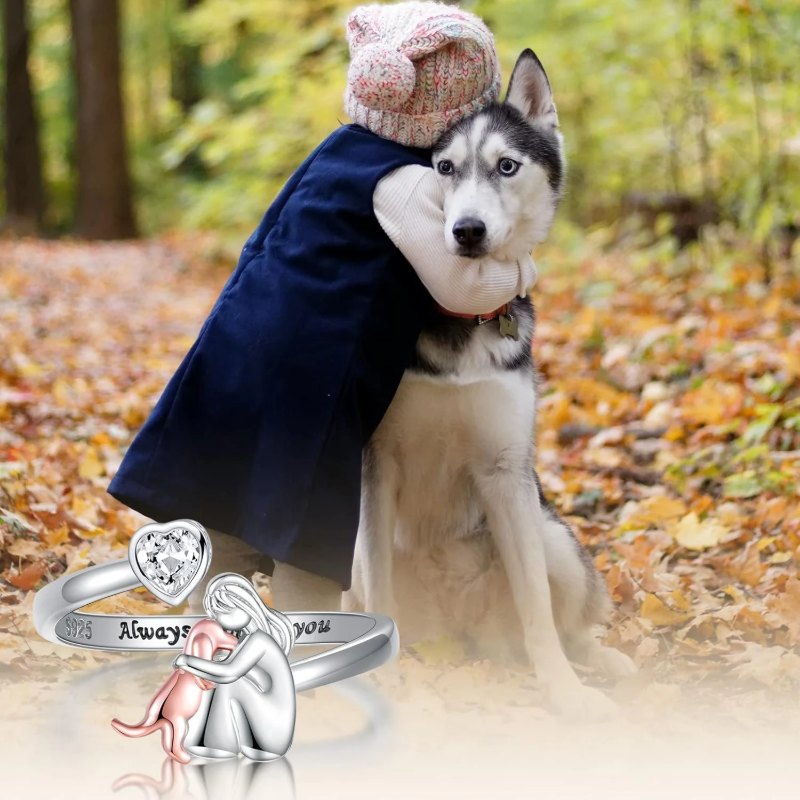 925 Sterling Silver Dog Ring wit Zirconia – Adjustable