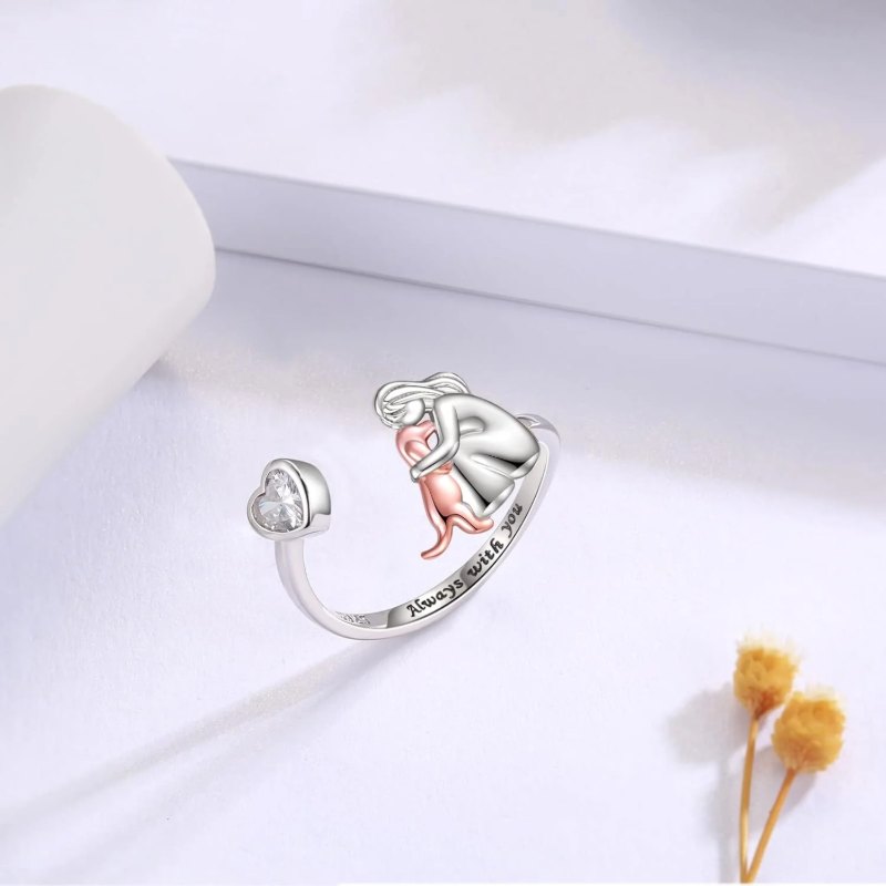 925 Sterling Silver Dog Ring wit Zirconia – Adjustable