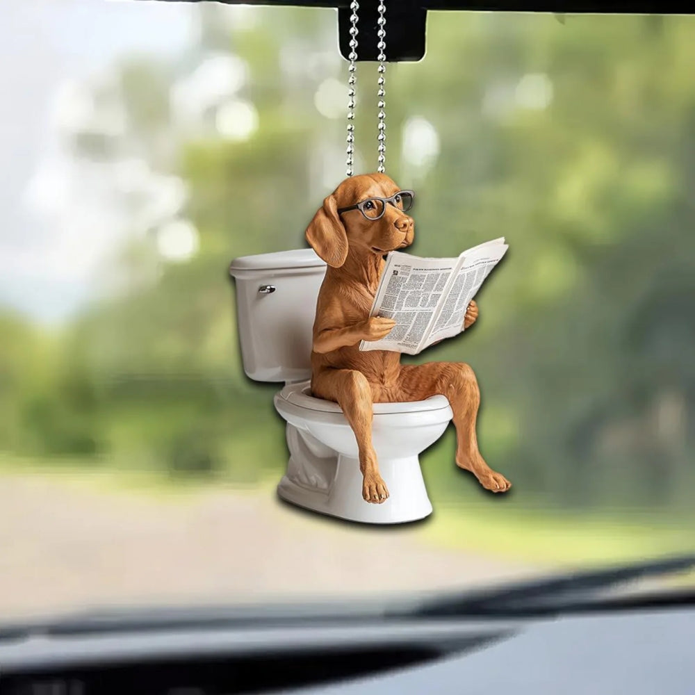 Vizsla - Dog Sitting On Toilet Ornament OT052