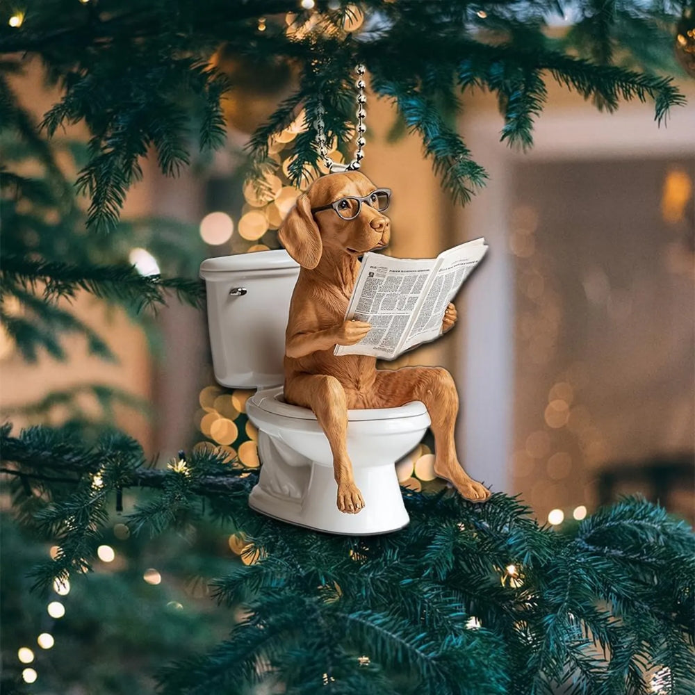 Vizsla - Dog Sitting On Toilet Ornament OT052