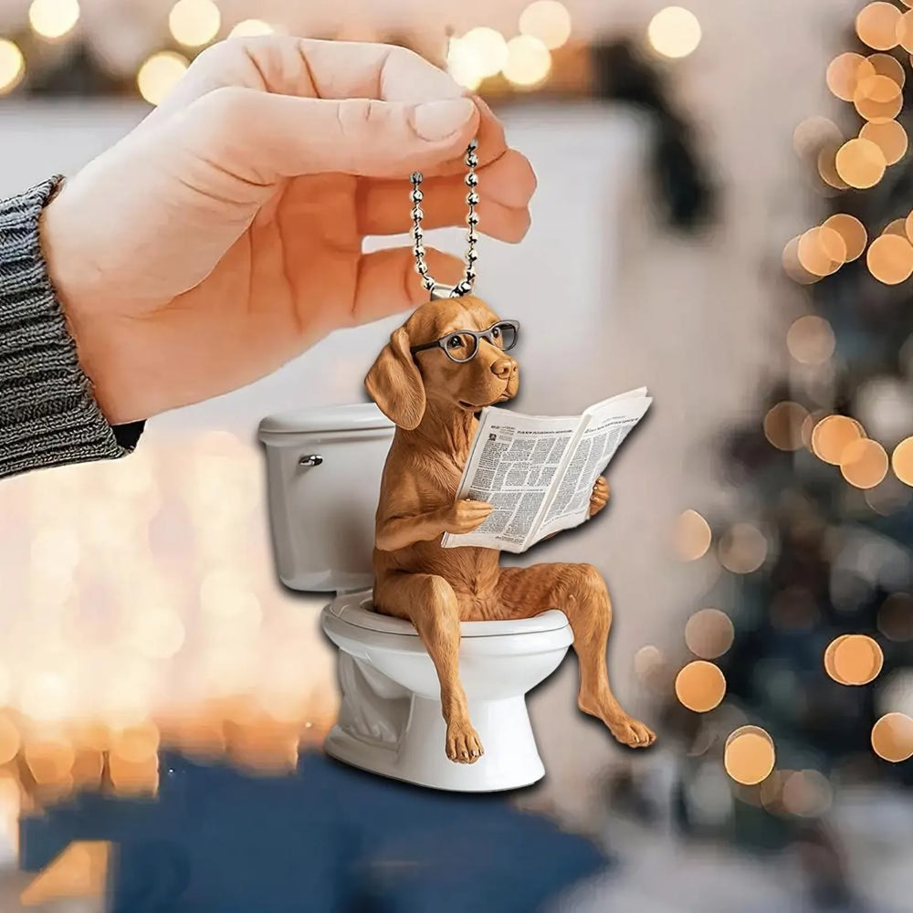 Vizsla - Dog Sitting On Toilet Ornament OT052