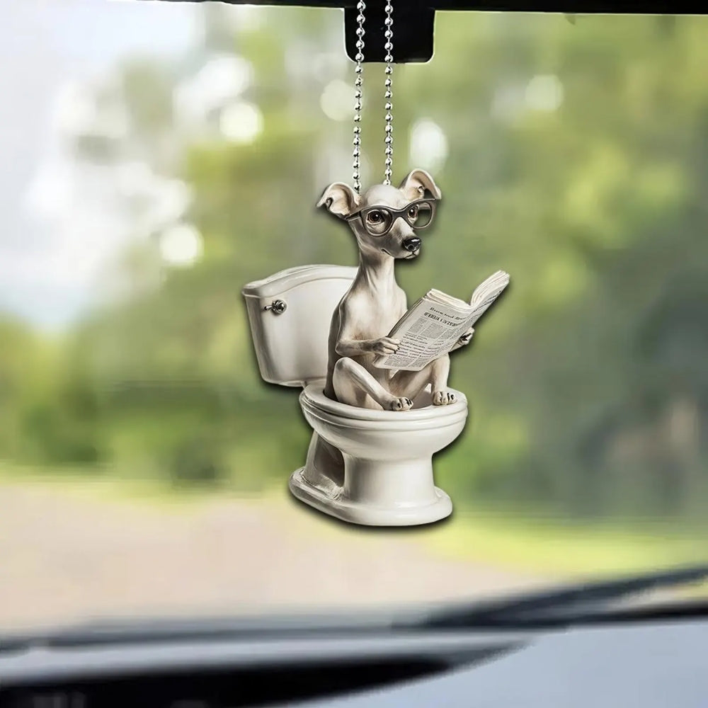 Whippet - Dog Sitting On Toilet Ornament OT049