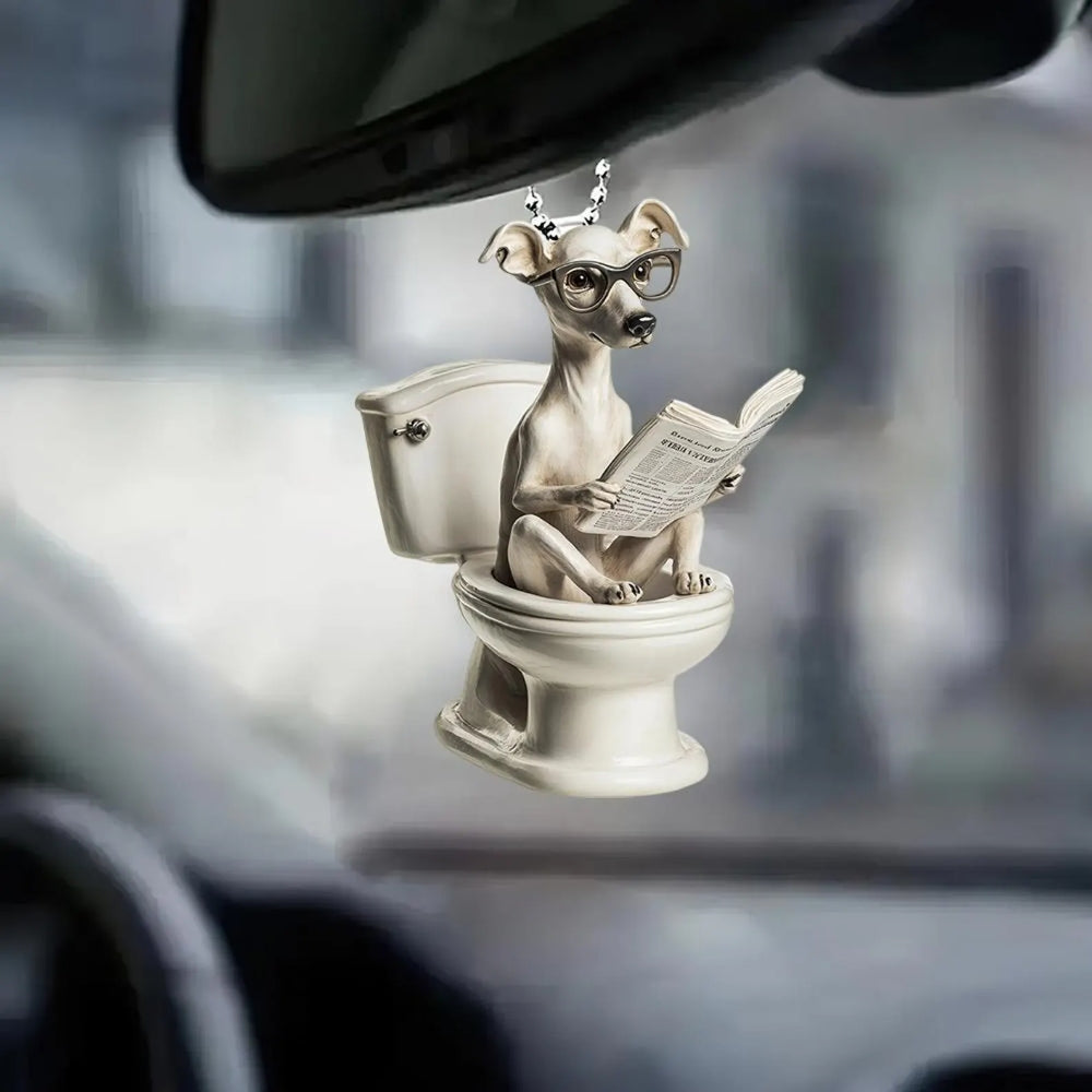 Whippet - Dog Sitting On Toilet Ornament OT049