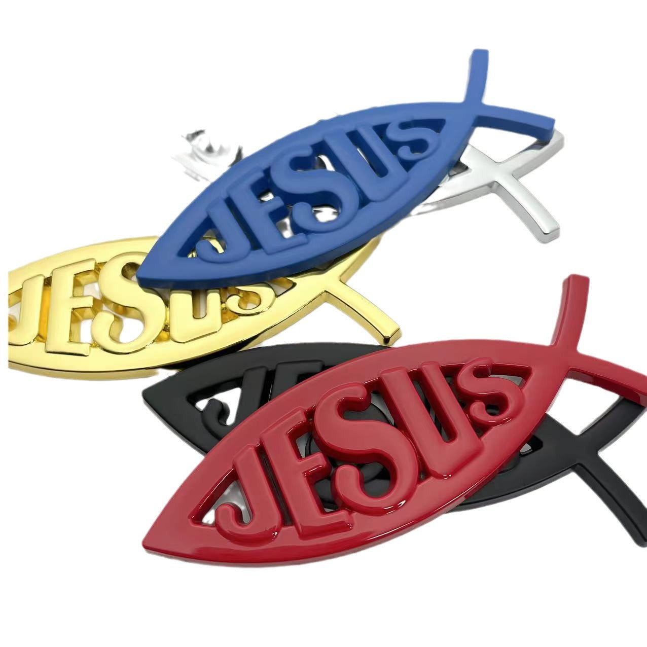 Jesus Metal Fish - Emblem Sticker Badge, Funny Decals for Car, Truck, SUV, Motorcycle - TE004