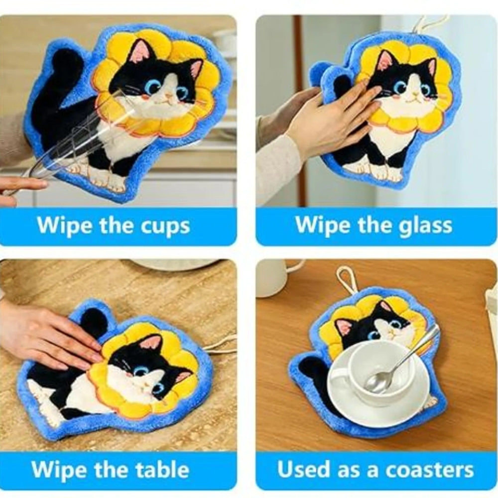 Adorable Cat Hand Towels - Blue Bow Cat
