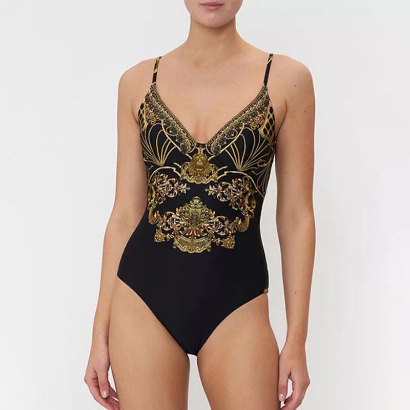 Vintage Floral Print Swimsuit And Apron - F386