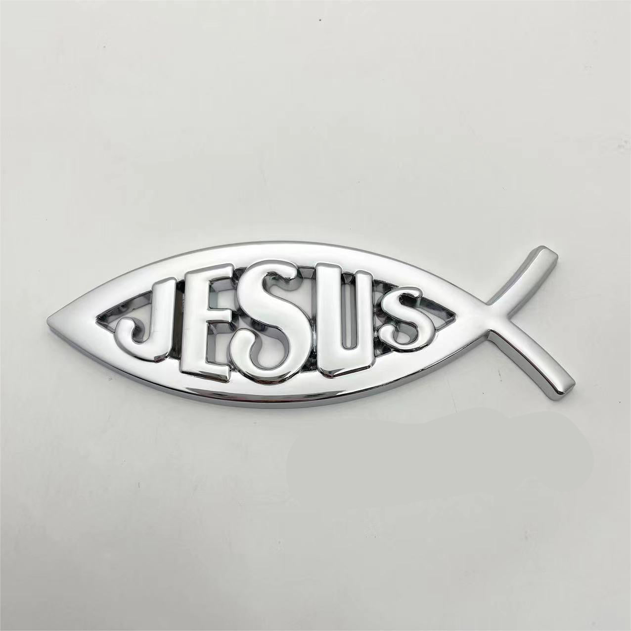 Jesus Metal Fish - Emblem Sticker Badge, Funny Decals for Car, Truck, SUV, Motorcycle - TE004
