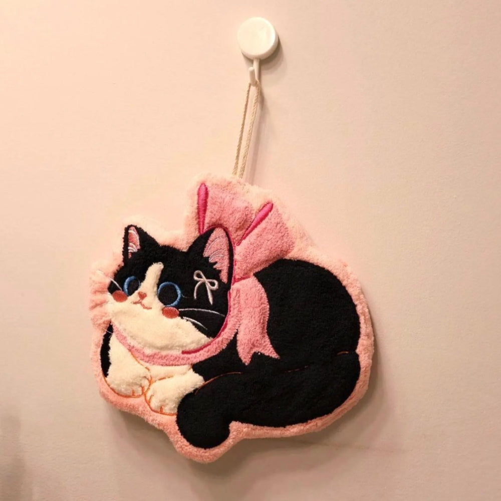 Adorable Cat Hand Towels - Pink Bow Cat