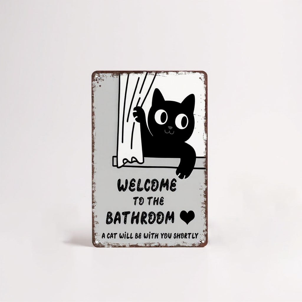 Vintage Black & White Humor Metal Sign - "Welcome To The Bathroom" - BW060