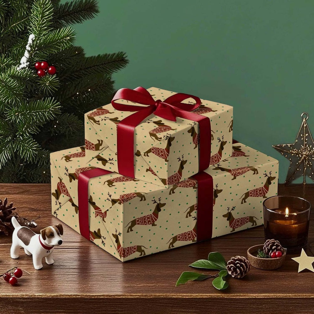 Christmas Gift Wrapping Paper Roll – Christmas Dachshund 16.5ft - WP022