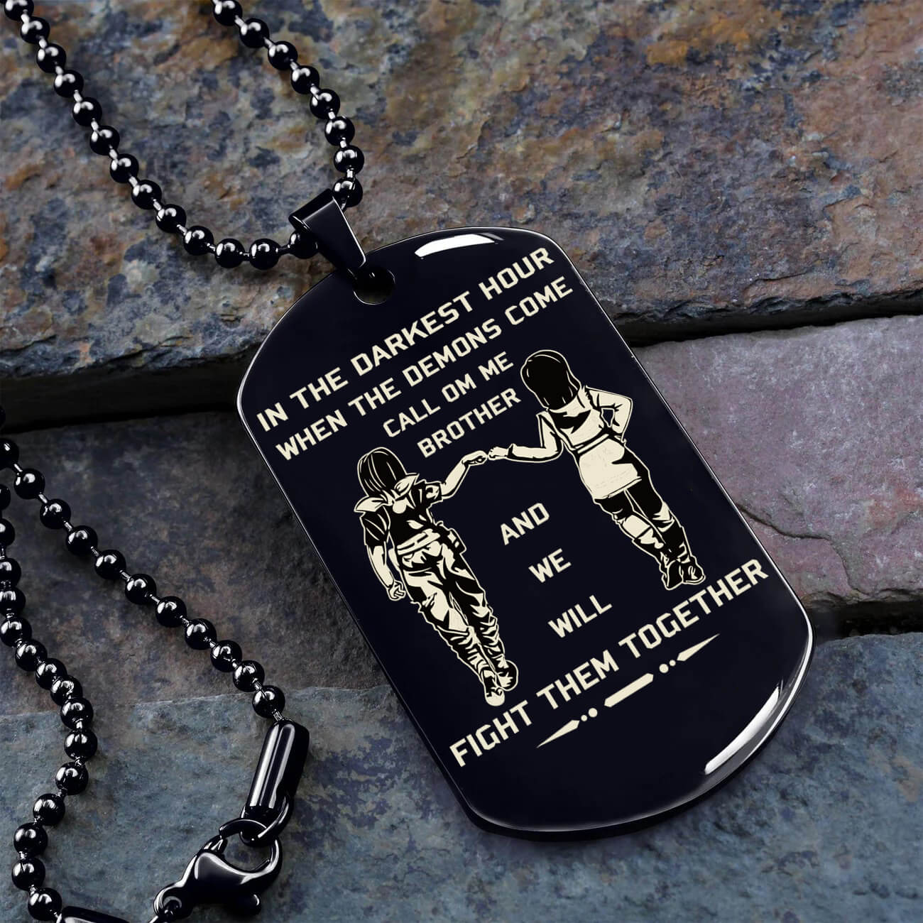 Viking Engraved Black Dog Tag - Double Sided Brother Forever Gift