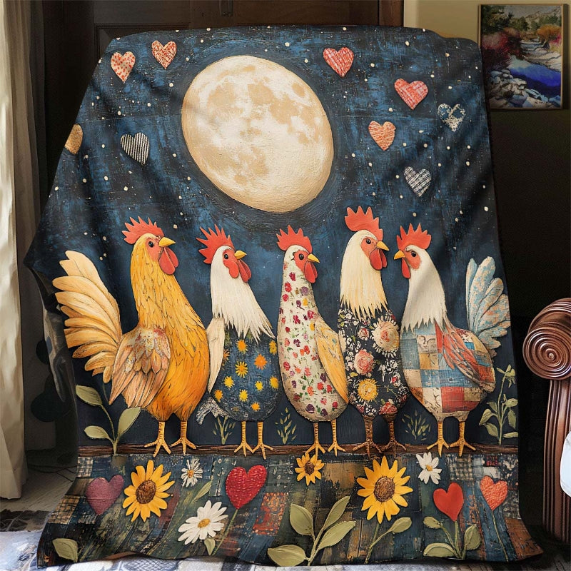 Moonlit Roosters Blanket - H197 - Premium Blanket