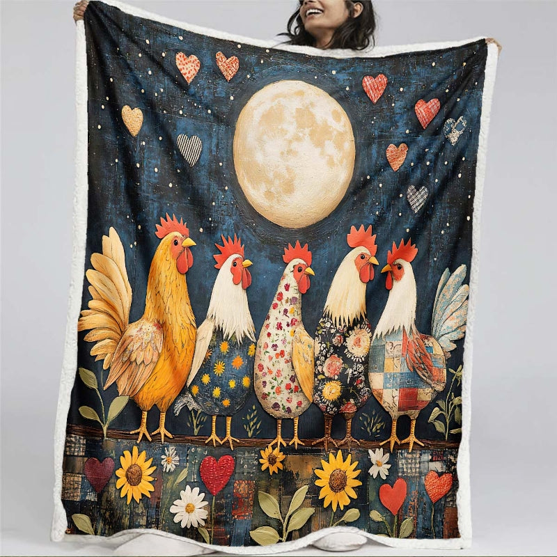 Moonlit Roosters Blanket - H197 - Premium Blanket