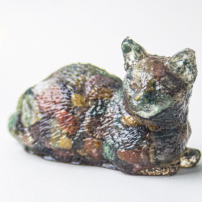 Ocean Jasper - Handmade Natural Crystal Gemstone Lying Cat