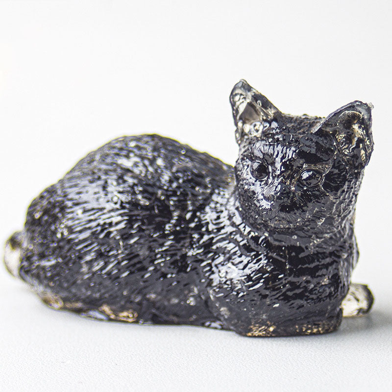 Obsidian - Handmade Natural Crystal Gemstone Lying Cat