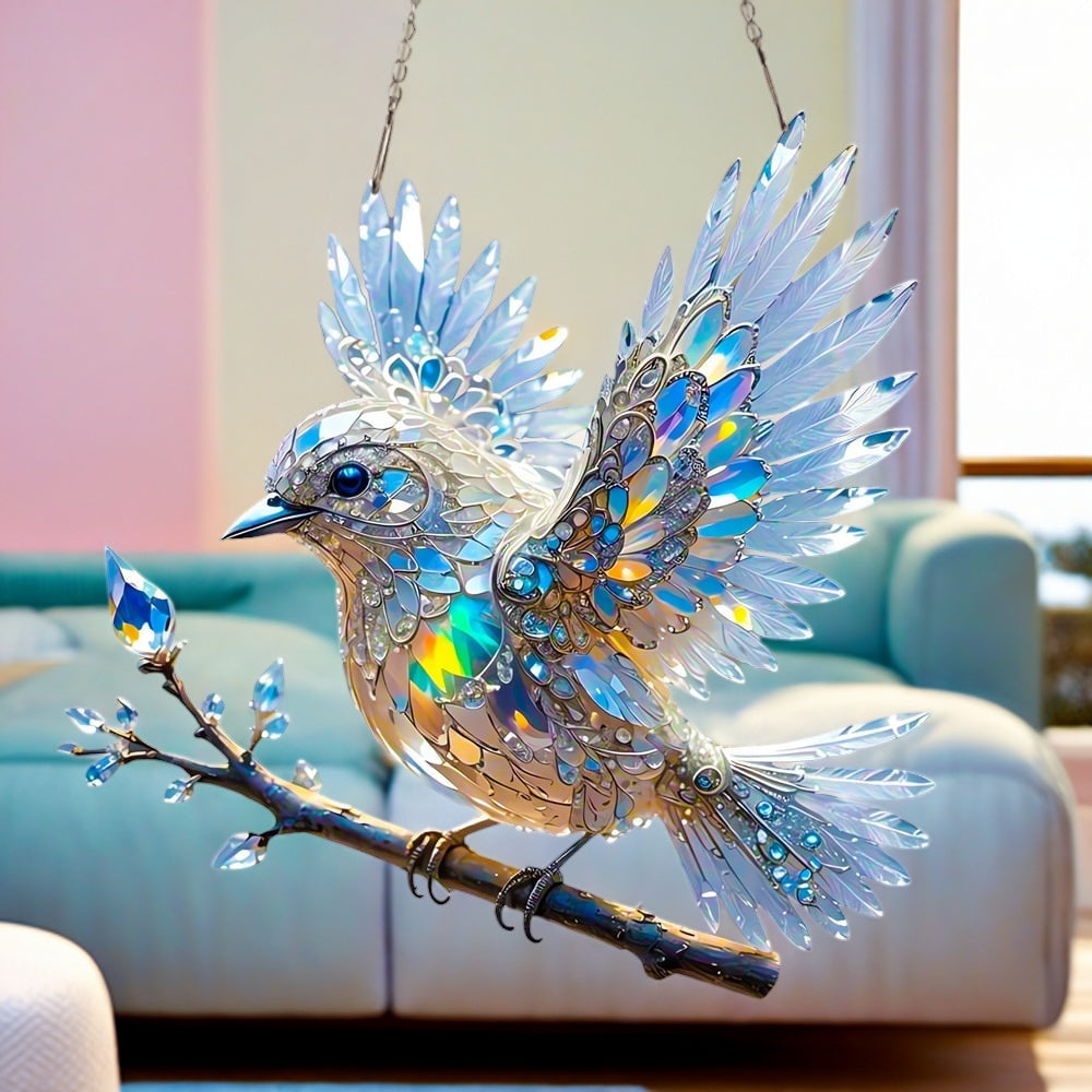 Crystal Sky Bluebird Stained Art Ornament