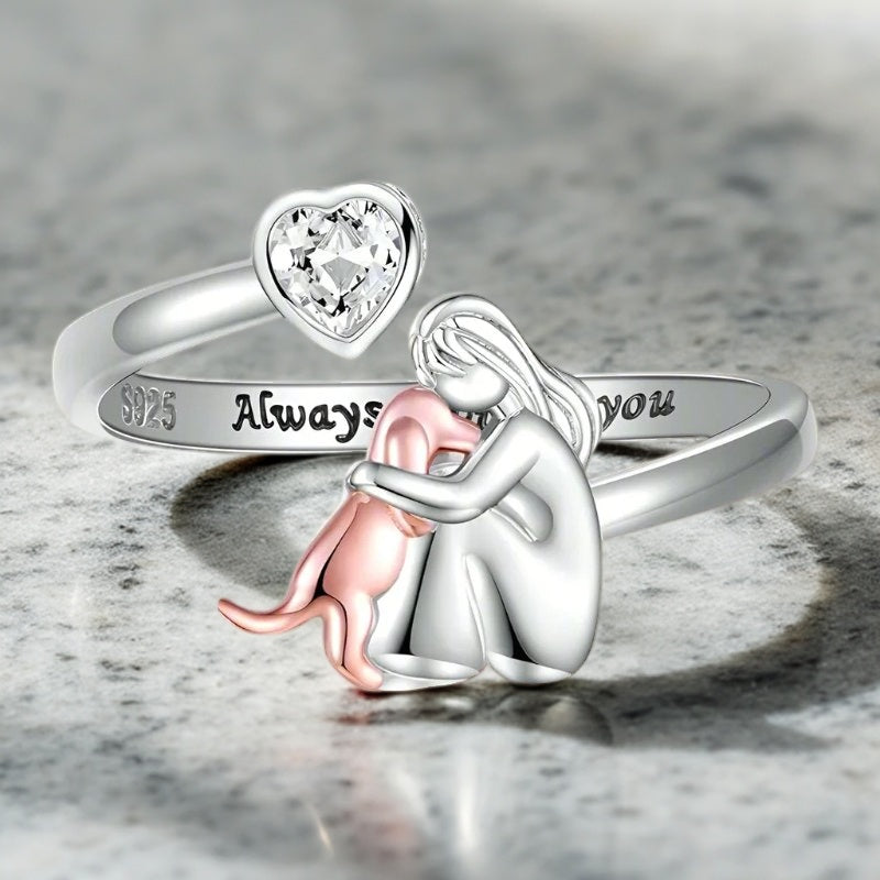 925 Sterling Silver Dog Ring wit Zirconia – Adjustable