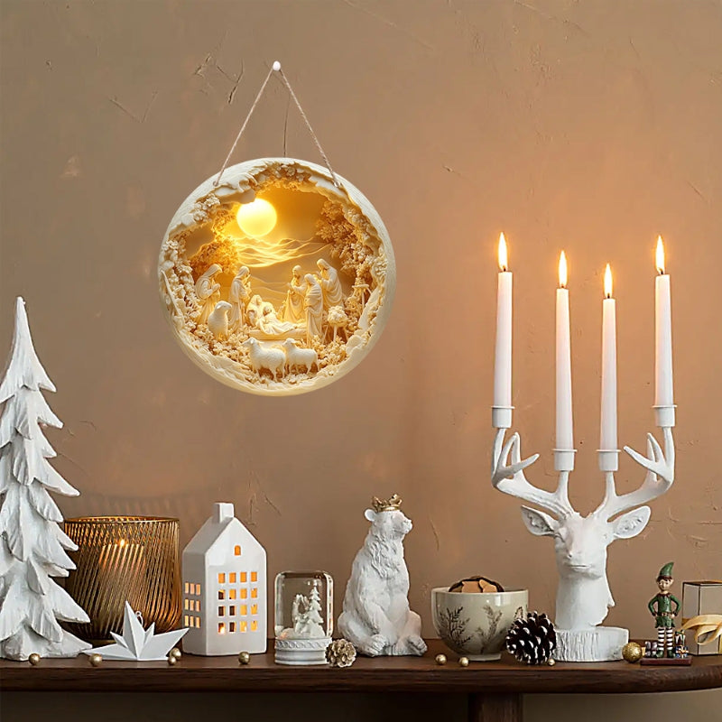 Classic Style The Holy Family Lamb 2D Christmas Nativity Hanging Ornaments