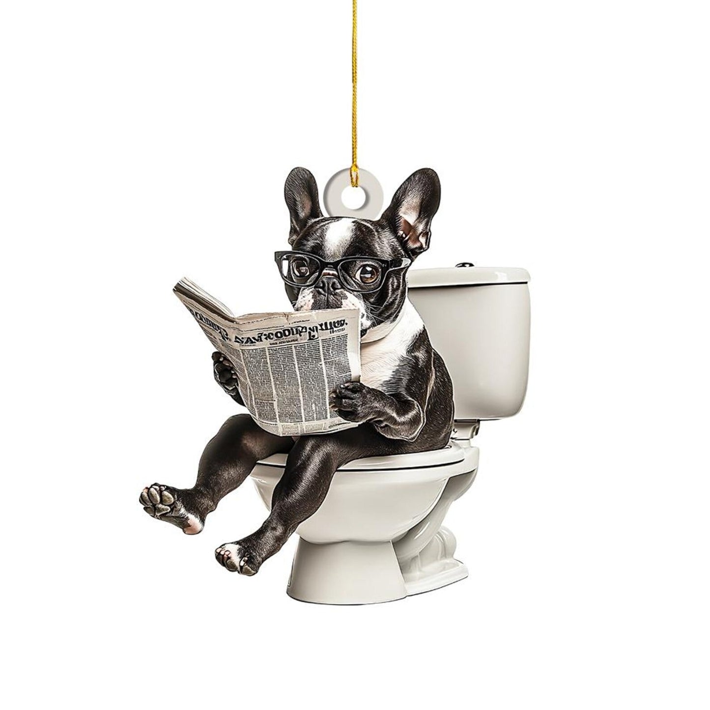 Boston Terrier - Dog Sitting On Toilet Ornament OT001