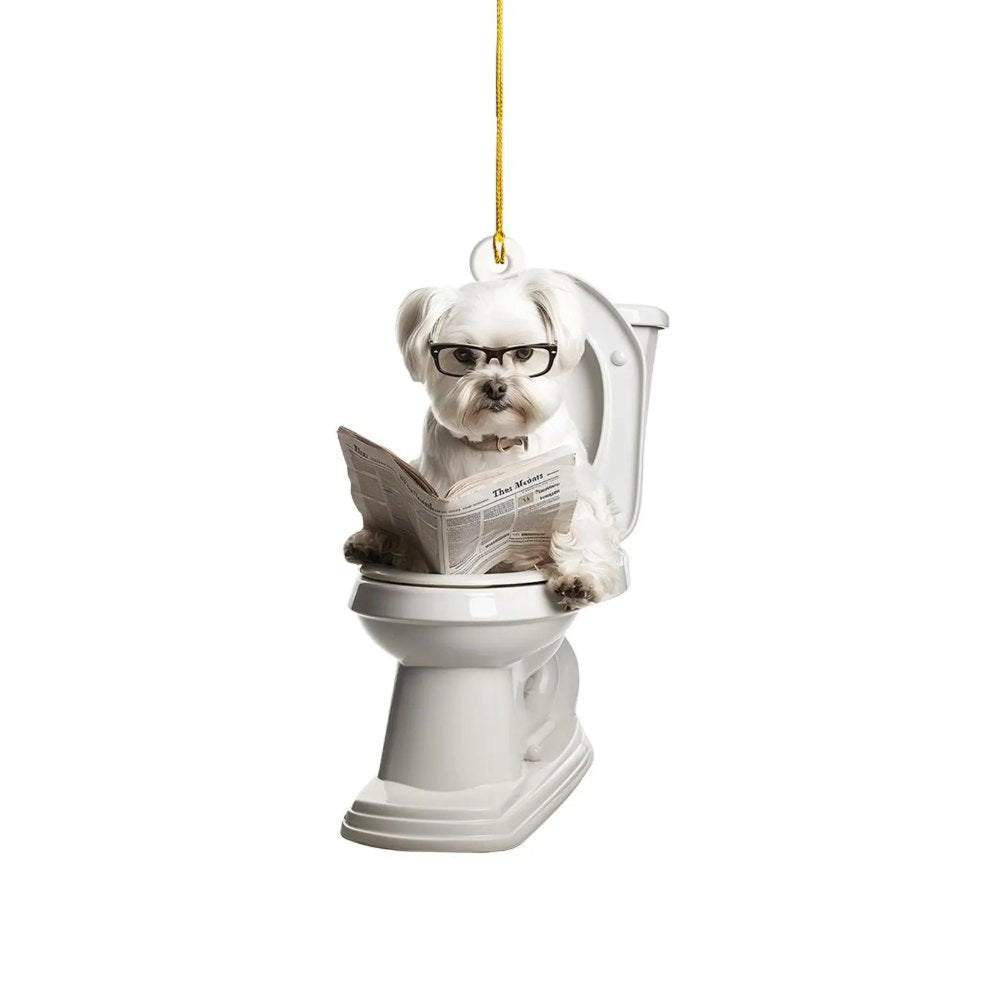 Maltese - Dog Sitting On Toilet Ornament OT012