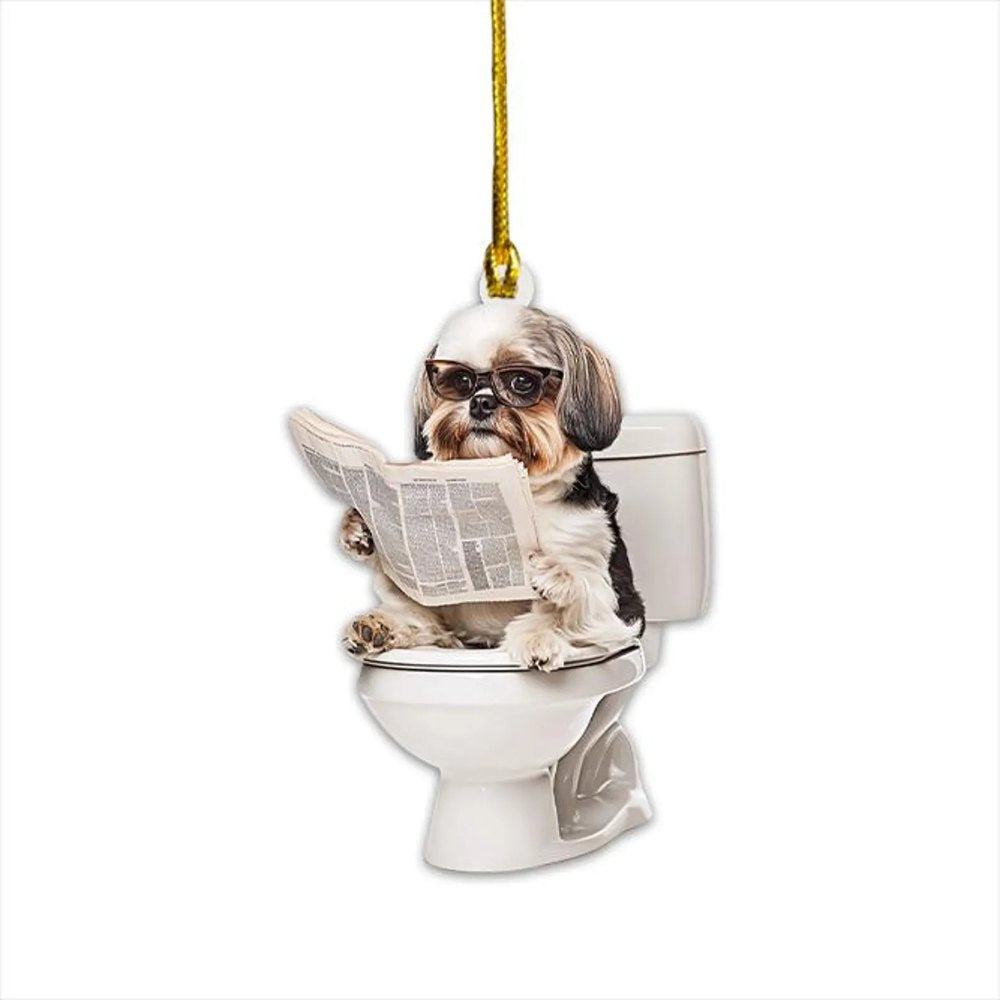 Shih Tzu - Dog Sitting On Toilet Ornament OT015
