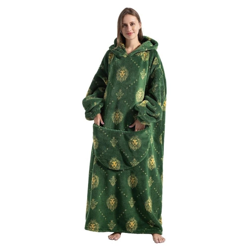 Oversized Wearable Hoodie Blanket – Green Lion