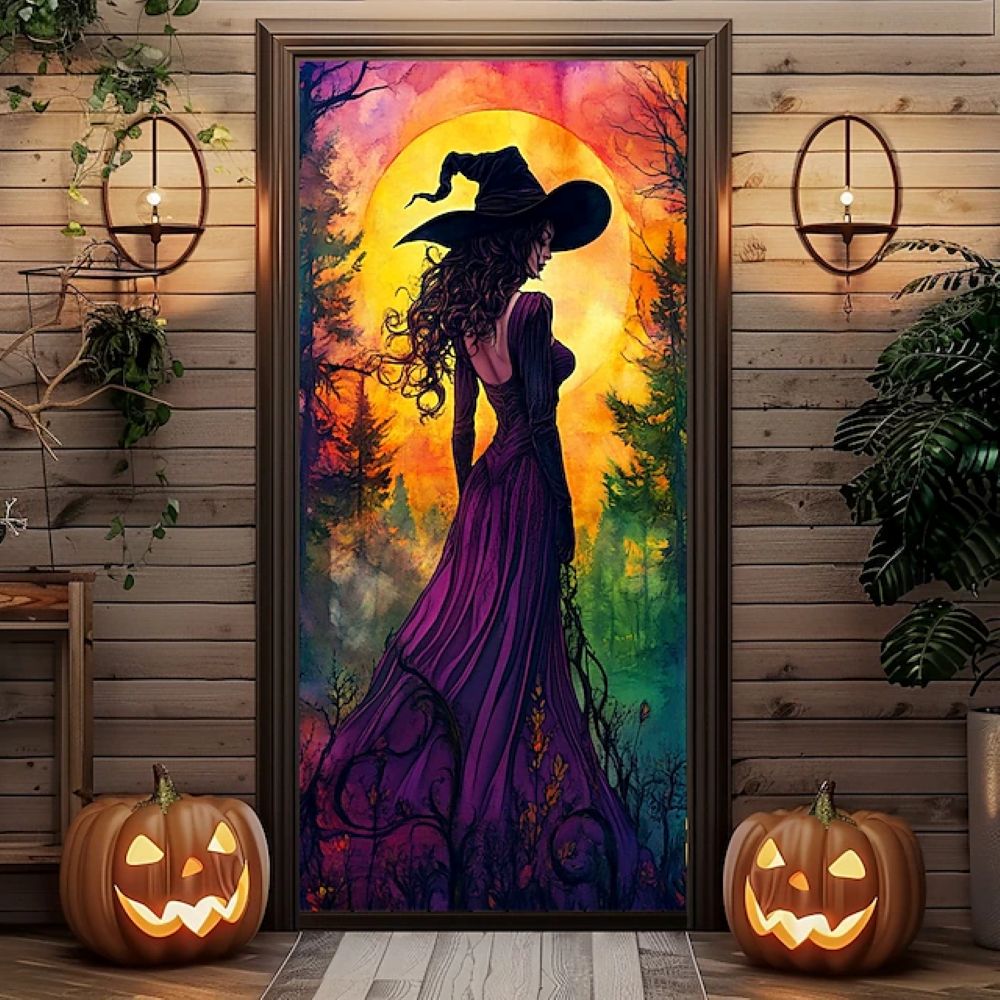 Halloween Spooky Door Covers Enchanting Witch SC001