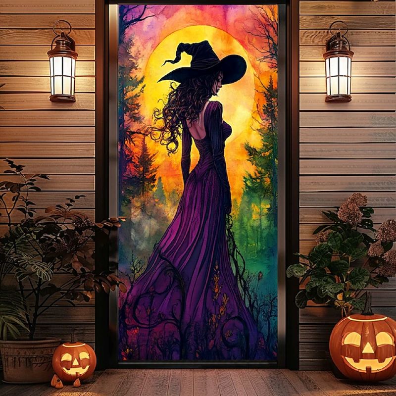 Halloween Spooky Door Covers Enchanting Witch SC001