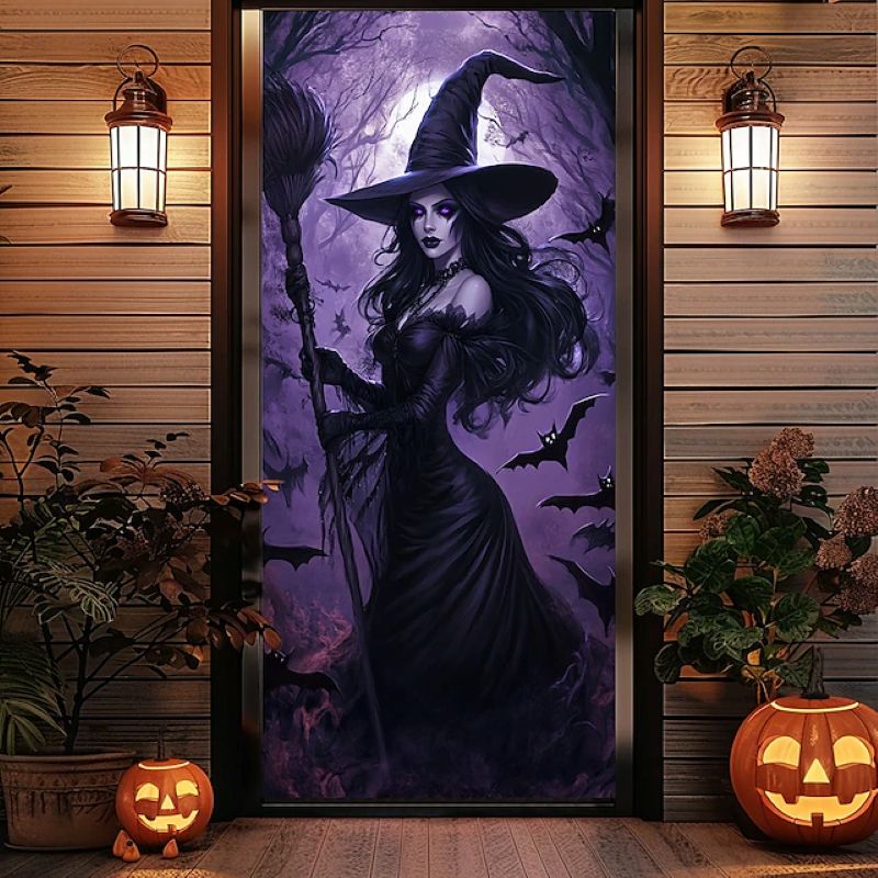 Halloween Spooky Door Covers Enchanting Witch SC002