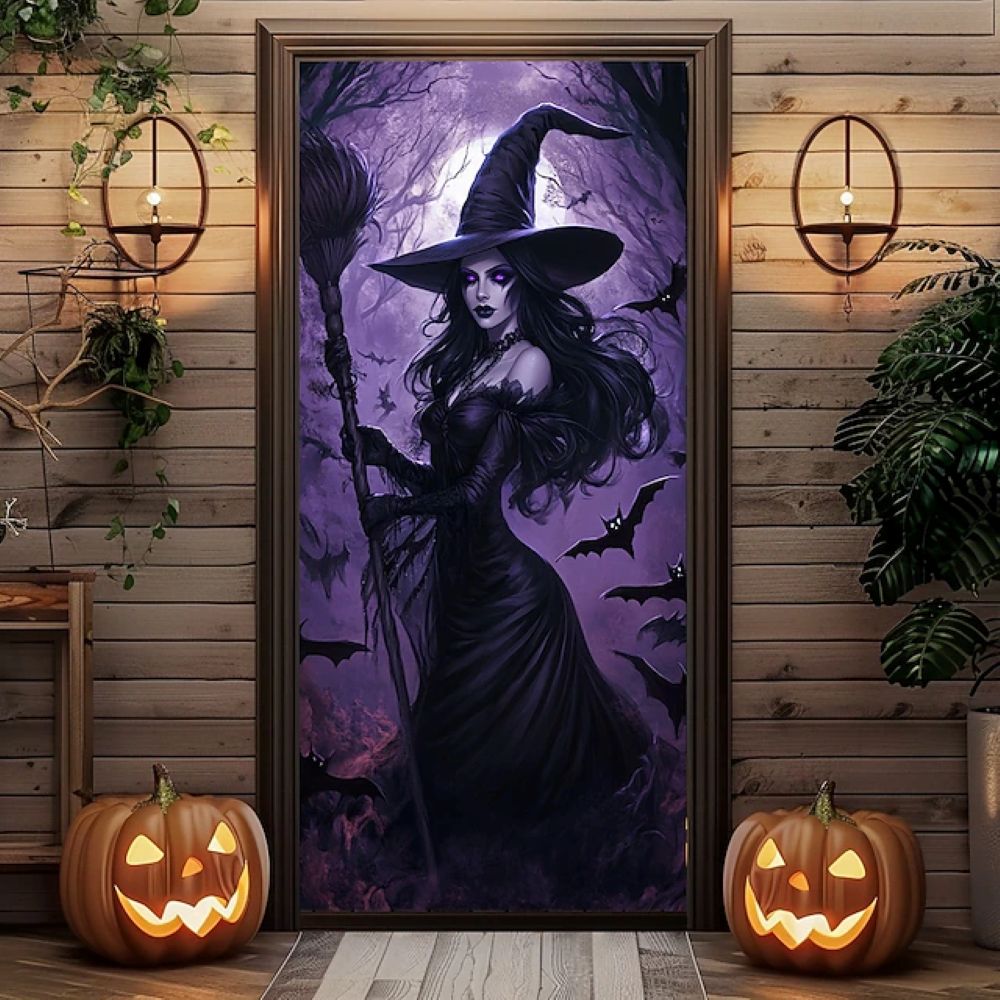 Halloween Spooky Door Covers Enchanting Witch SC002