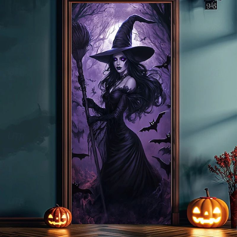 Halloween Spooky Door Covers Enchanting Witch SC002