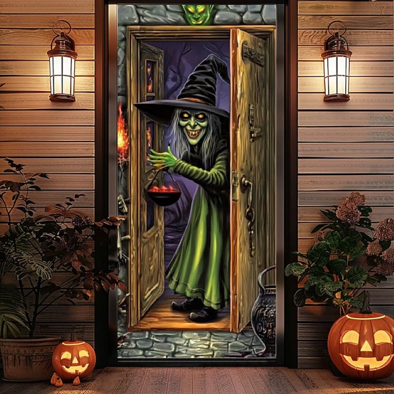 Halloween Spooky Door Covers Enchanting Witch SC003