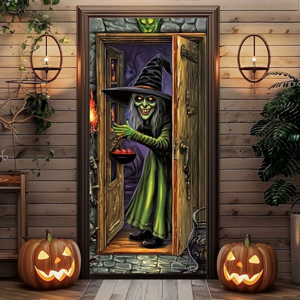 Halloween Spooky Door Covers Enchanting Witch SC003