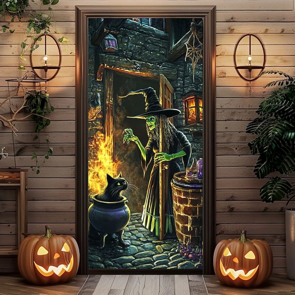 Halloween Spooky Door Covers Enchanting Witch SC004